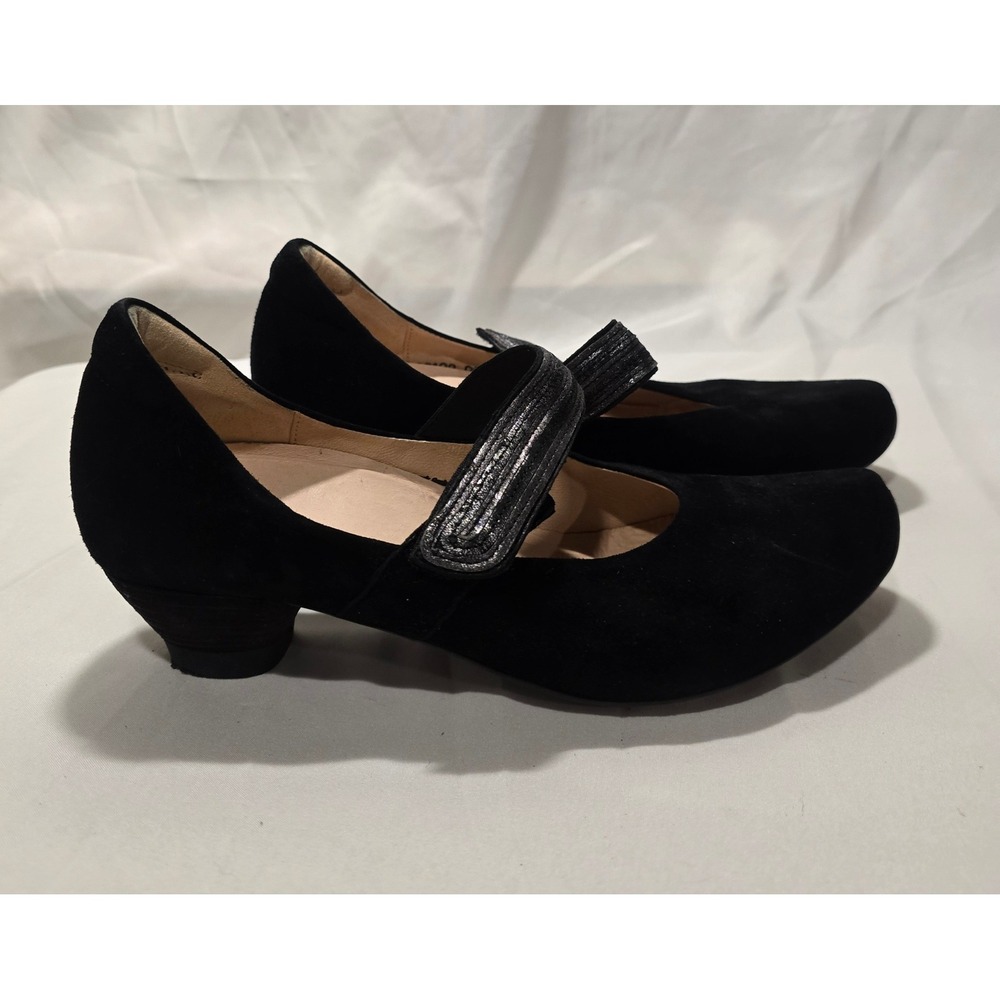 Think! Mary Jane Suede Block‎ Heel Shoes Black Adjustable Strap Women's Size 10